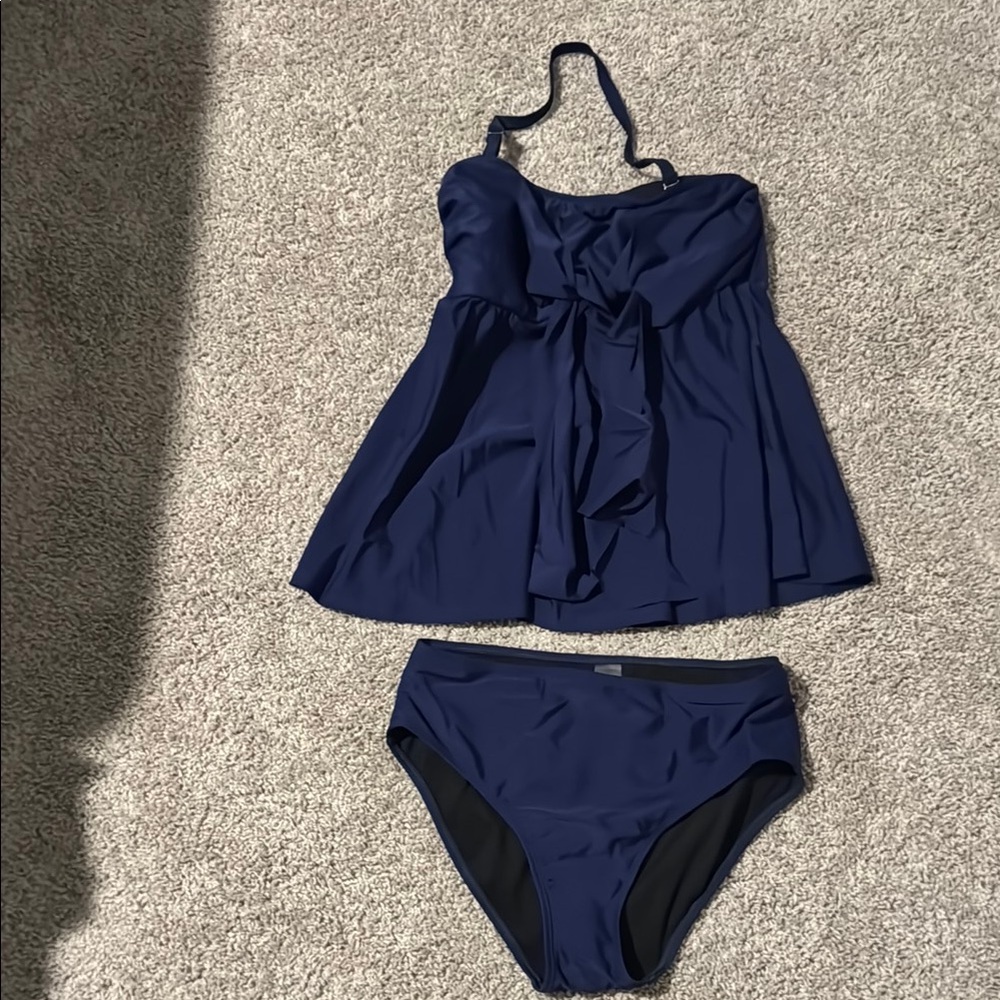 Navy Blue Halter Tankini Set